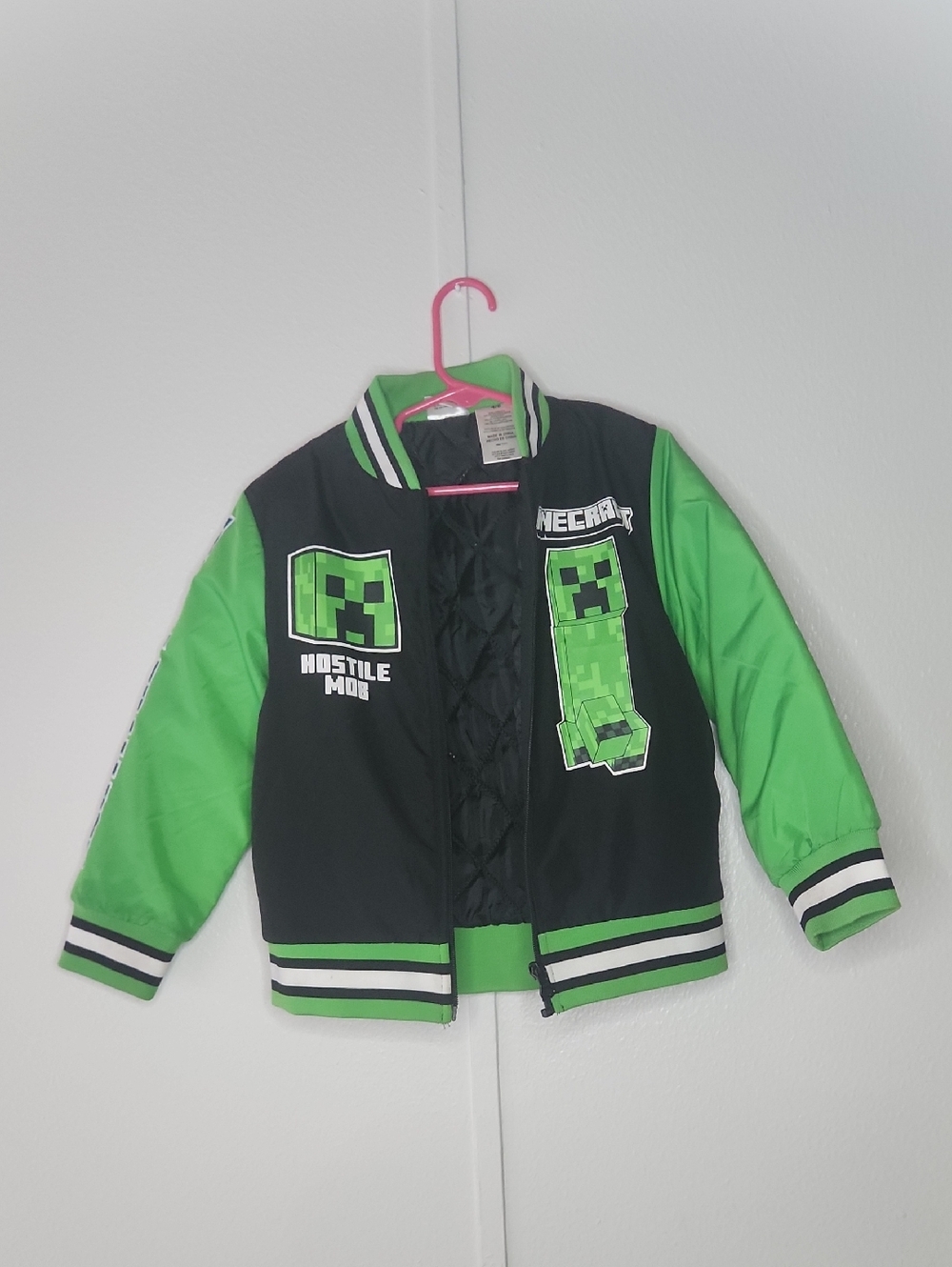 Minecraft Kids Bomber Jacket - Black & Lime Green
